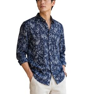 Springfield Linen Collection Floral Linen Blend Button Shirt M
